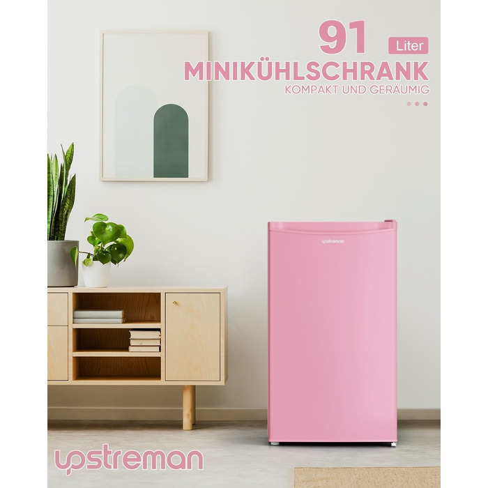 Холодильник Upstreman 91L BR321-Rosa з функцією швидкого охолодження, 5 температурних режимів (1-8°C), енергоефективний, 41 дБ, компактний, для студентів/офісу