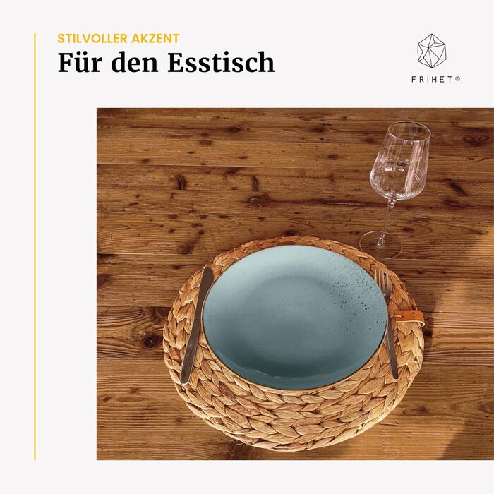 FRIHET® Table Placemats Oslo Set Round Water Hyacinth Natural - (6, 33cm)