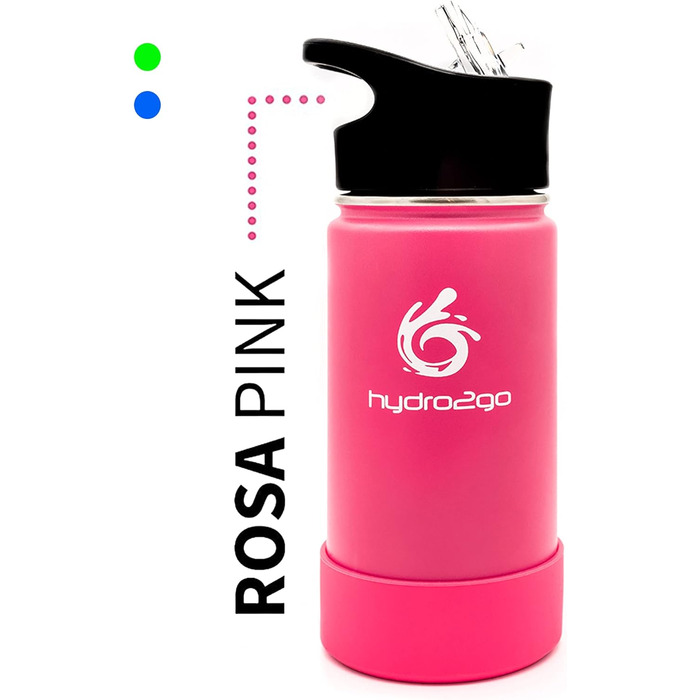Stainless Steel Kids' Water Bottle - BPA-Free Thermos Flask with 2 Leak-Proof Caps (Straw & Sports) - 350ml (Pure Pink)
