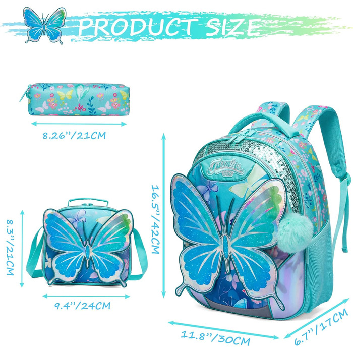 Шкільний рюкзак для дівчинки HTgroce, 3 клас, зелений з метеликом