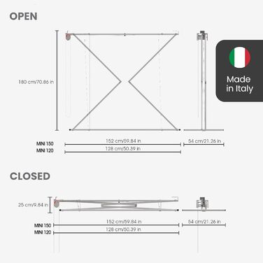 Foxydry Mini - Вертикальна сушарка для білизни, розкладна, алюміній та сталь, 128x54x25 см (Сірий)