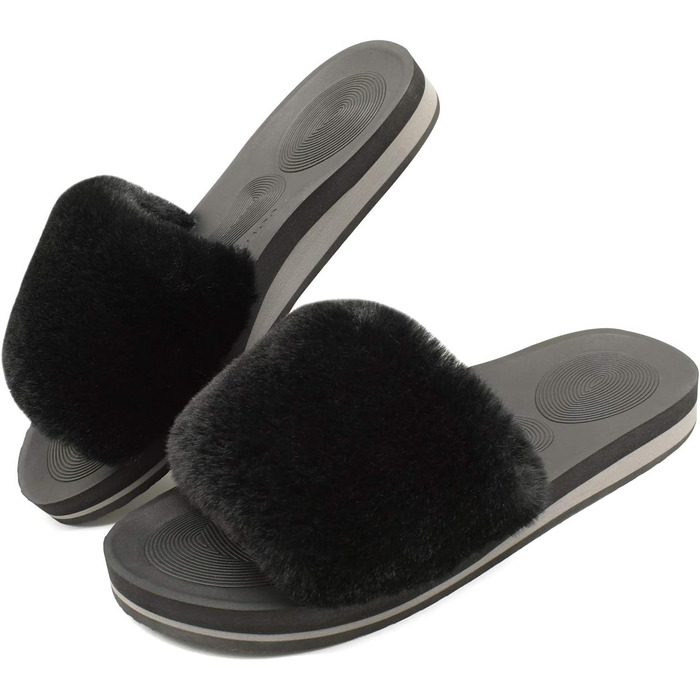 Тапочки халатні жіночі COFACE з хутром, теплі домашні сліпони, чорні, 39 EU