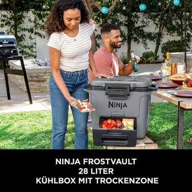 Ninja FrostVault Холодильник 28L, Преміум ізольована сумка-холодильник, зберігає лід до 6 днів, вбудований лоток для сухого льоду з температурою холодильника, вміщує 48 банок, Cloud White FB131EUWH, білий (сірий)