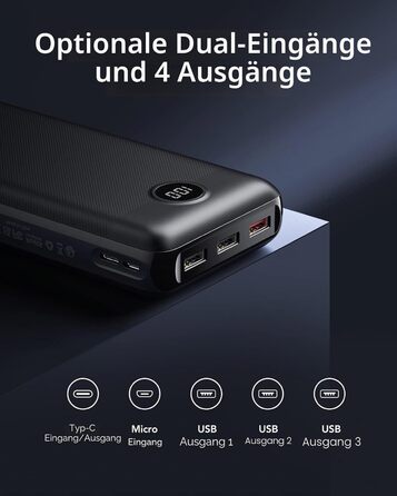 Power Bank VEGER 30000mAh 20W PD: Зовнішній акумулятор USB-C з LED-дисплеєм для iPhone, iPad, телефонів та планшетів