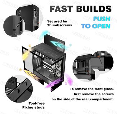 Корпус ПК KEDIERS P4 ARGB: Mid Tower з 7 вентиляторами 120мм PWM ARGB та скляною панеллю