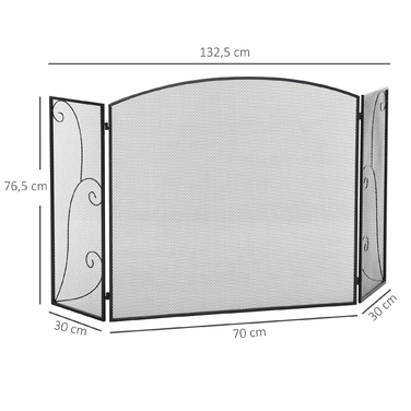 HOMCOM Fireplace Guard, 3-Panel Folding Fire Screen, Spark Screen, Fireplace Protection, Metal, Black, 132.5 x 76.5cm for a Safe Fireplace Area