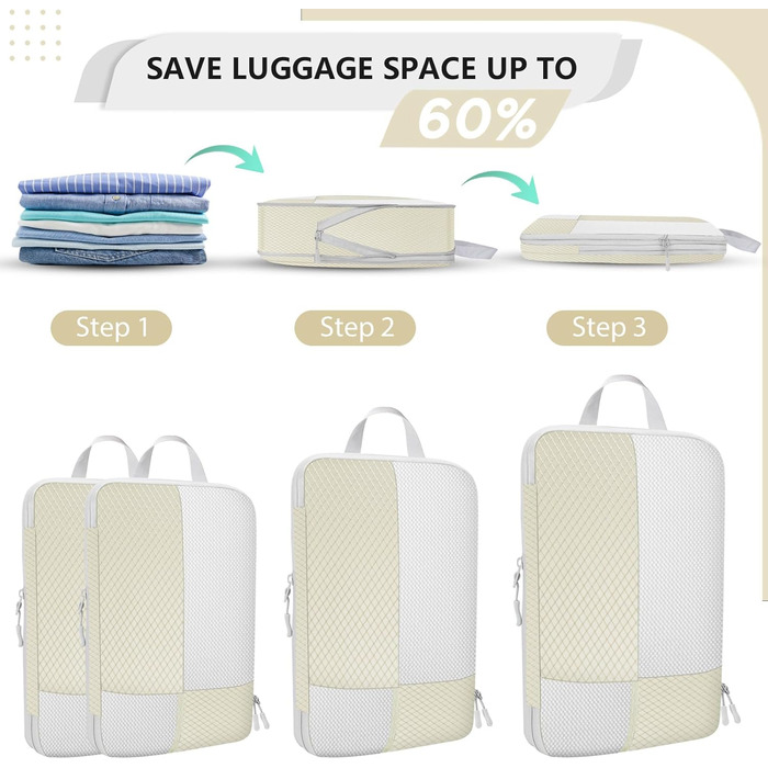 Органайзер для валізи Avmvnvc, набір з 10 штук: пакувальні куби для одягу, компресійні мішечки, органайзер для подорожей з косметичкою, для рюкзака та валізи, чорний (бежевий)