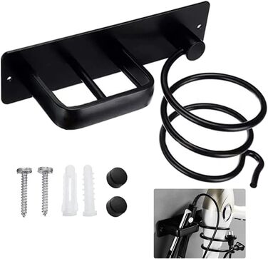 Sctmda Hair Dryer Holder No Drilling Hair Dryer Holder Black Straightener Holder Hair Dryer Holder Aluminum Hair Dryer Holder for Bathroom Hair Dryer Holder Wall Mount Multifunctional Bathroom Organizer