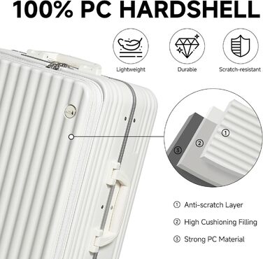 Валіза ручної поклажі Sea Choice з жорстким корпусом з PC, відділенням для ноутбука, USB-портом, 8 колесами Spinner, TSA замком та тримачем для напоїв (білий)