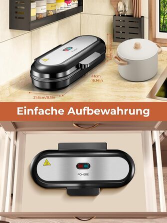 Вафельниця FOHERE King Size для вафельних сердечок, 15 штук за 2 хвилини, з антипригарним покриттям, нержавіюча сталь, для сім'ї та вечірок (срібна)