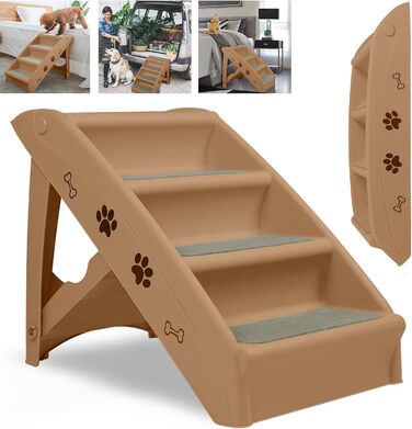 Сходинка для собак Yardin: складана, для маленьких собак та котів, з антиковзкими сходинками, матеріал PP-пластик, вантажопідйомність 75 кг, розмір 49x39x61 см (колір коричневий)
