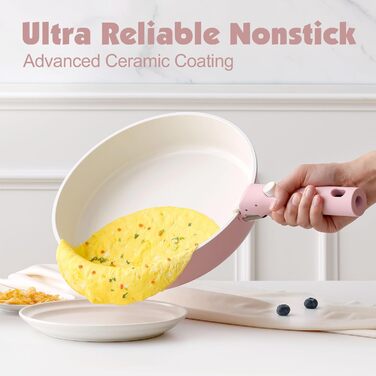 SENSARTE 17-Piece White Non-Stick Cookware Set with Detachable Handles - Induction, Dishwasher & Oven Safe, Healthy RV Cookware