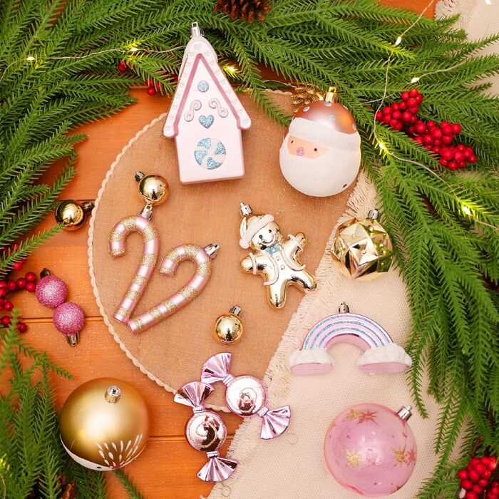 Набір прикрас на ялинку Alupssuc 65 шт. - ялинкові кулі, 4-14 см, пластик, для ялинки, святкування, вечірки, білий, золотий, біло-золотий (Macaron)