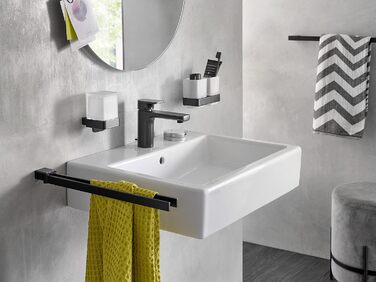 Підсклянник для ванної EMCO Loft з 1 склянкою, елегантний тримач для зубних щіток з алюмінію і кришталевого скла, матовий чорний, настінний, з дозатором для мила