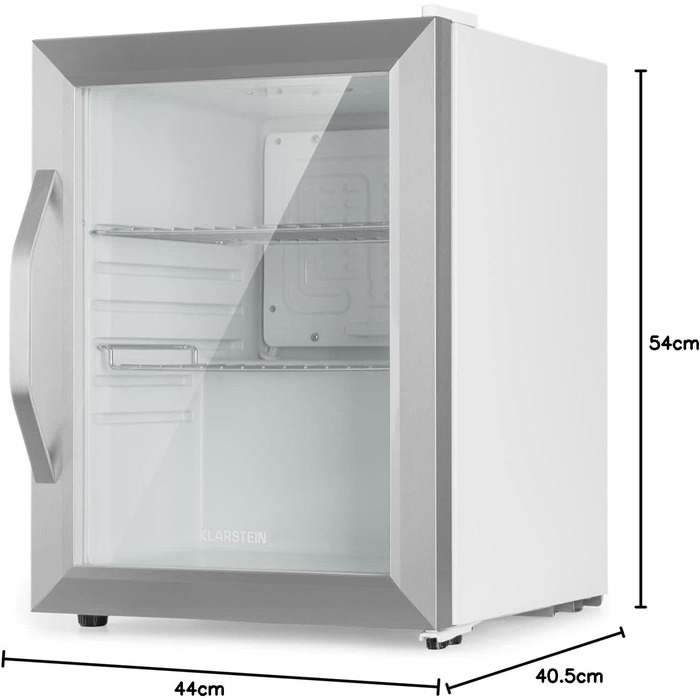 Міні-холодильник Klarstein з скляними дверцятами, 33 л, срібний, для кімнати, тихий, з регульованими полицями
