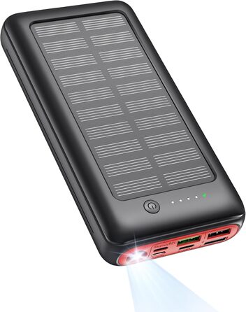 Сонячний Power Bank 27000mAh 22,5W PD20W, USB-C, портативний зарядний пристрій для iPhone 16/15/14/13/12, кемпінг, на вулицю, червоний