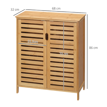 Kleankin Bathroom Cabinet, Vanity Storage Cabinet, Sideboard with 2 Slatted Doors, 2 Interior Shelves, Bamboo Storage Cabinet for Bathroom, Living Room 68 x 32 x 86 cm Natural | Aosom