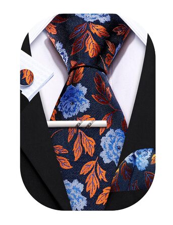 Краватки Barry.Wang для хлопчиків, 119.9 см, самов'язування, комплект з краваткою та кишеньковим хустинкою, форма для підлітків, випускний, виступи, вік 6–15 років, чорний, синій, золотий