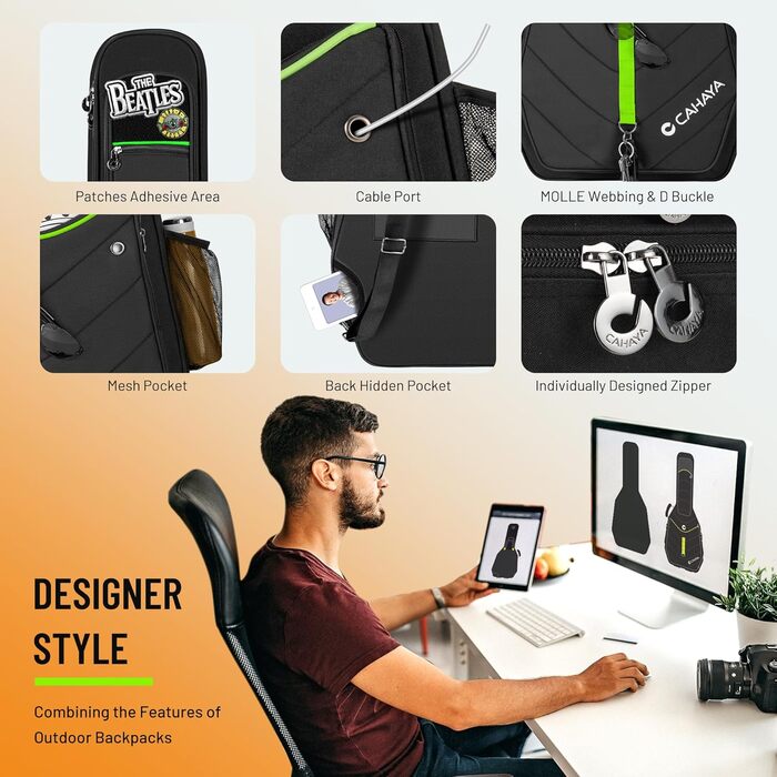 CAHAYA Softshell-чохол для акустичної гітари з підкладкою - 12 мм, Gigbag, рюкзак для гітари з кишенями, модний чохол для гітари 40/41/42 дюйми