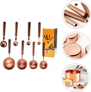 Measuring Cup Set 250 ml, 125 ml, 80 ml, 60 ml, Measuring Spoons for Baking, Rose Gold Stainless Steel for Home Use