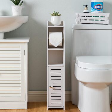 PVC Toilet Paper Holder with Brush - 2-in-1 Bathroom Cabinet - White, 76cm Tall with Roller
