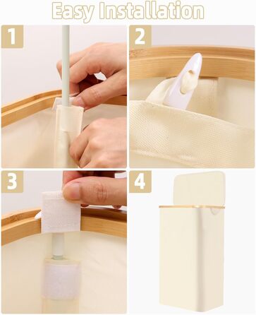 Laundry Basket with Lid 100L, Laundry Box with Bamboo Handles and Inner Pocket, Bamboo Laundry Collector, Large Capacity, Laundry Baskets, Foldable Laundry Baskets for Laundry Room, Bedroom, Bathroom (Beige)