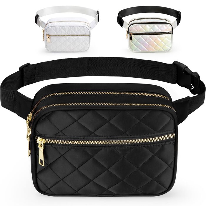 Жіноча бананка Jueachy, сумка через плече, поясна сумка, водонепроникна, чорна, ромбовий візерунок, 4 кишені на блискавці, для активного відпочинку, подорожей, фестивалів