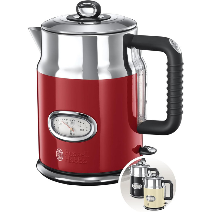 Тостер Russell Hobbs Retro з нержавіючої сталі [для 2 тостів] з підігрівачем для бургерів, 6 рівнів підсмажування, функція розморожування та підігріву, 1300 Вт, Vintage 21680-56