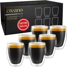 Creano PREMIUM double-walled glasses, 250ml - Set of 6 - Restaurant Quality - 100% Dishwasher Safe - New 2024