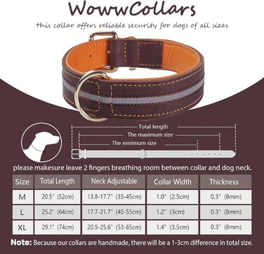 Нашийник для собак з натуральної шкіри, регульований, з м'якою підкладкою, для середніх, великих та екстра-великих порід (колір: коричневий, розмір: M)