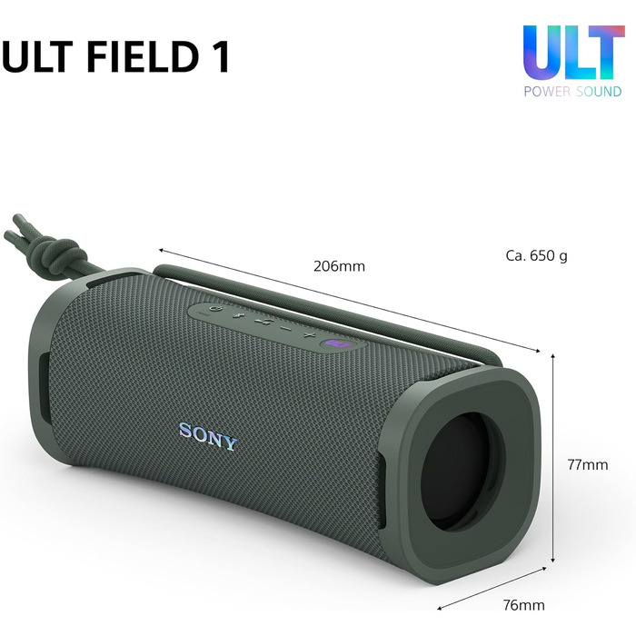 Sony ULT Field 1 Forest Grey - Портативна Bluetooth колонка з глибоким басом, водонепроникна (IP67), 12 год роботи, Forest-Grey