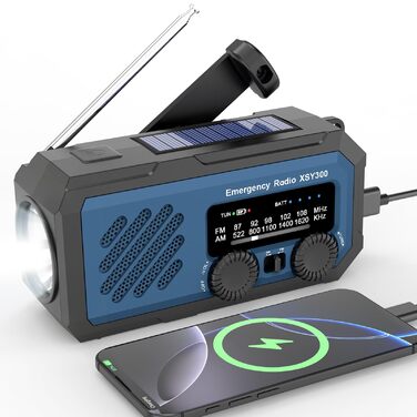 Радіо на сонячній батареї з ручним приводом, 2000mAh, AM/FM, прийом погоди, LED-ліхтарик, Powerbank для екстрених випадків, SOS-сигнал – для дому та активного відпочинку