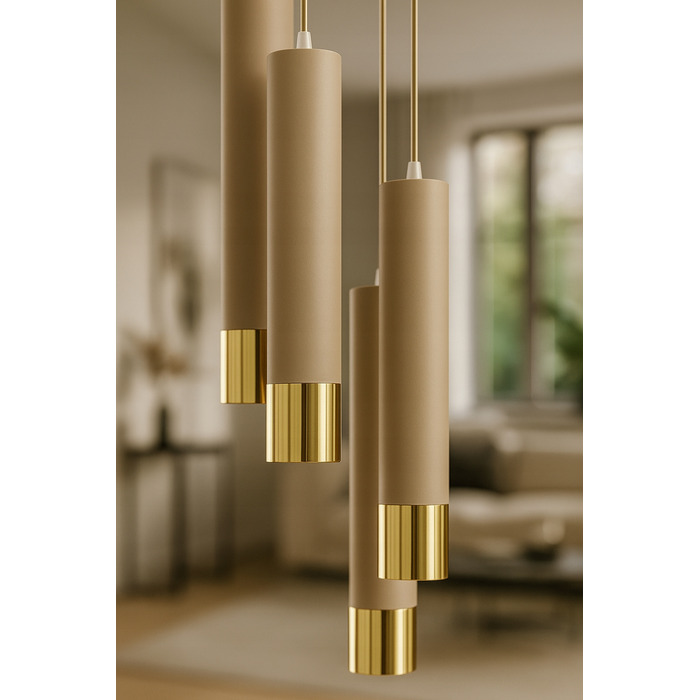 Стельова підвісна люстра-циліндр Kaszmir, бежевий екру, LED — для кухні, вітальні або над стільницею