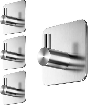 Набір гачків самоклеючих, 4 шт, нержавіюча сталь, для ванної кімнати, кухні, з водонепроникними клейкими подушечками