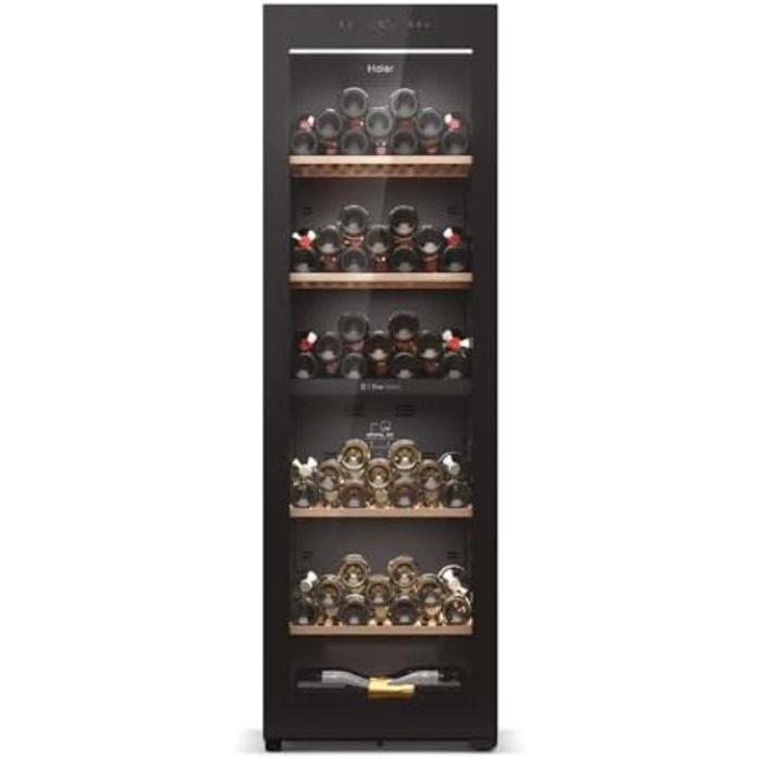Haier 34 Bottle Wine Refrigerator - 2 Zone Wine Cooler with UV Glass Door, Wooden Shelves, Wi-Fi & Touch Display, Vibration-Free Storage