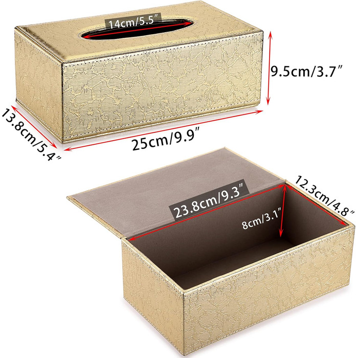 BTSKY Rectangular Faux Leather Tissue Box Cover, Elegant and Stylish Decoration (Gold)
