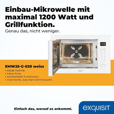 Вбудована мікрохвильова піч Exquisit EMW25-G-020 біла з грилем, сенсорне управління, таймер, швидкий старт