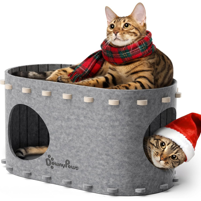 Будиночок для котів з фетру, лежанка для котів, будиночок-печеричка, 58 x 33 x 30 см, ігровий, зимовий, захист кігтів, сірий (один)