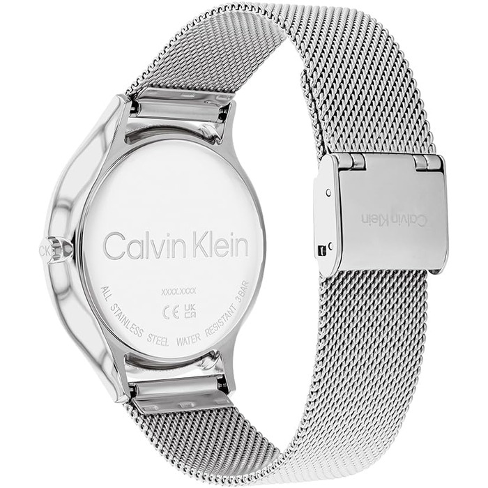 Жіночий аналоговий кварцовий годинник Calvin Klein Timeless Mesh 38мм, сріблястий, зі сталевим плетеним або шкіряним ремінцем