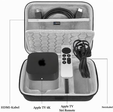 Жорсткий захисний кейс-чохол Geekria для Apple TV 4K (2024, 2022, 2021) та Siri Remote, темно-сірий