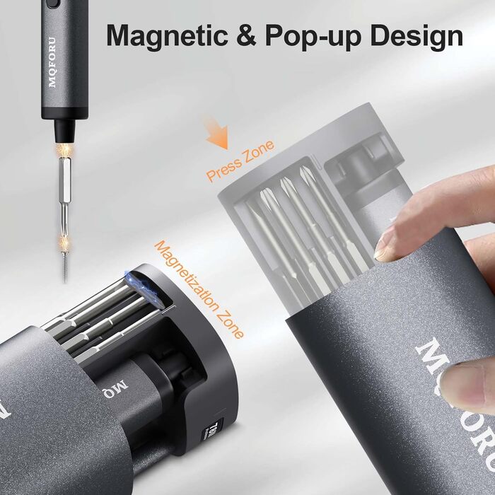 Набір мініатюрних електричних викруток MQFORU 78 в 1 з 72 бітами, 5 режимів крутного моменту, LED-підсвічуванням для ремонту телефонів, годинників, камер