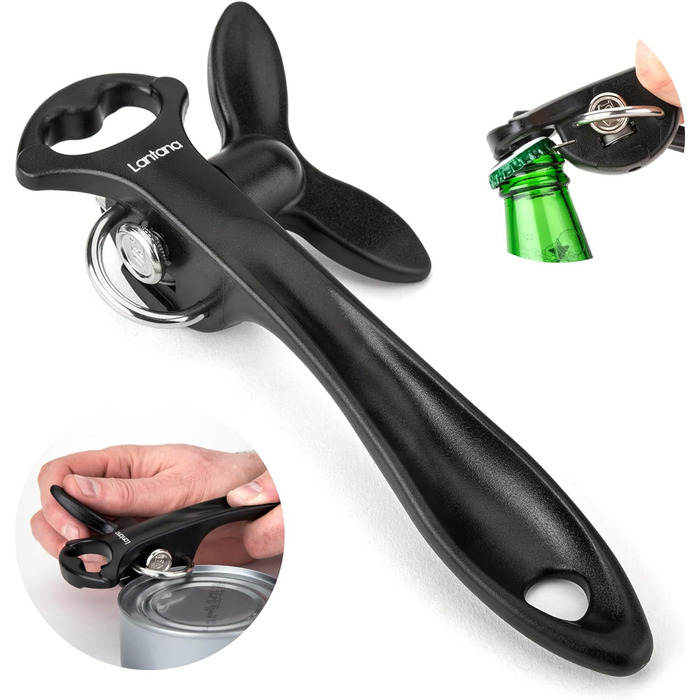 Відкривачка для консервів Lantana 2-в-1 з відкривачем для пляшок – чорний/нержавіюча сталь
