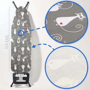 Набір для прасування KADAX з шнурком, бавовняний чохол для прасувальної дошки, підходить для парових прасок, замінний чохол з м'якою підкладкою (Коти, 132x48 см)