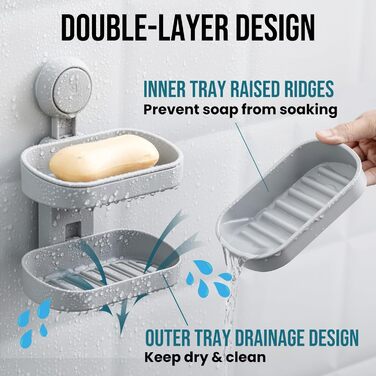 Настінний тримач для мила з піддоном TAILI, сірий, 5 кг, без свердління, для ванної/душу/кухні