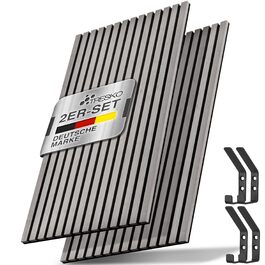 Акустичні 3D-панелі з дерева TRESKO для шумоізоляції стін, 120×60×2,1 см, колір Дуб сірий (набір 2 шт.) з вішалками для одягу