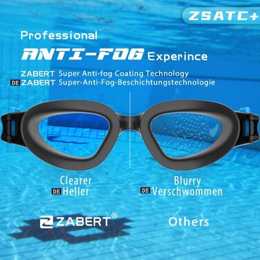 ZABERT W1 Плавальні окуляри для дорослих, антифог, UV-захист, водонепроникні, унісекс, чорні з синім, сірі тоновані лінзи