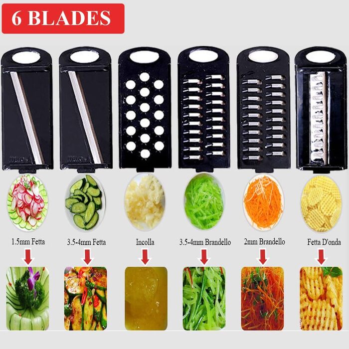 Нарізчик овочів Mandoline: набір з 6 лез з нержавіючої сталі для картоплі, помідорів, цибулі та сиру