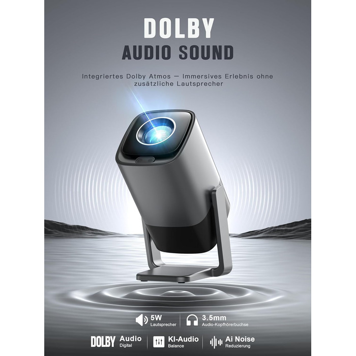 Smart Beamer 4K з автофокусом TOF 28000L, WiFi6, Bluetooth, обертання 210° для дому та вулиці. Сумісний з Netflix, підходить для підключення до телефону/ПК