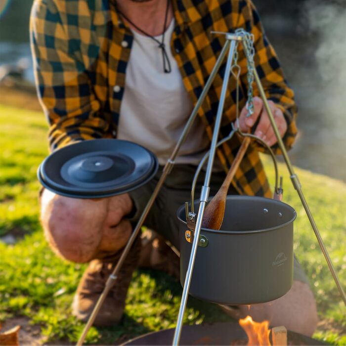 Каструля Naturehike для кемпінгу з кришкою, велика, підвісна, портативний набір посуду для приготування їжі на 1-6 осіб, сірий колір
