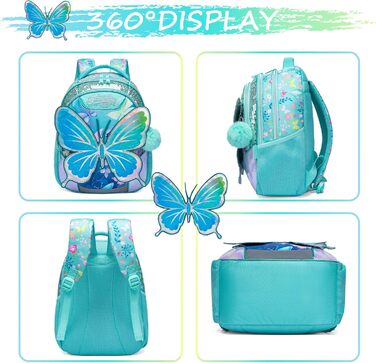 Шкільний рюкзак для дівчинки HTgroce, 3 клас, зелений з метеликом